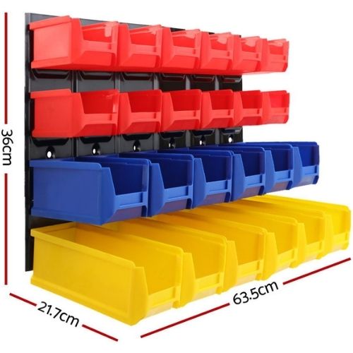 Wall Mounted Storage Bins Garage Rack Steel Board 24 Bin Basket Tool Organiser