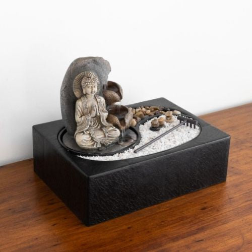 Water Feature Fountain 24cm Stone Zen Garden Buddha 3 Pour Point For SoundEffect