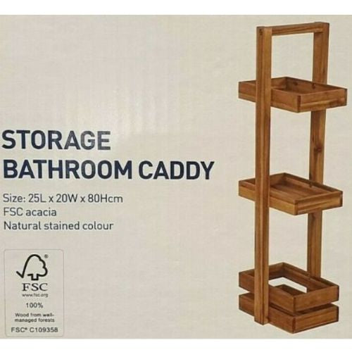 Wooden Bathroom Caddy 3 Tier Organiser Tray Shower Shelves Bath Storage Shelf
