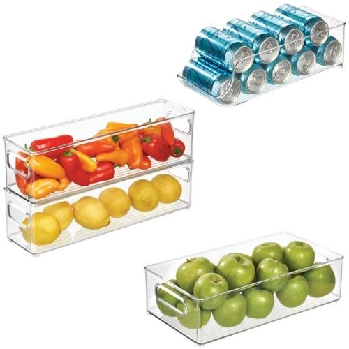 iDesign 4 Piece Kitchen Shelf Bin Storage Stackable Basket Box Pantry Organizer