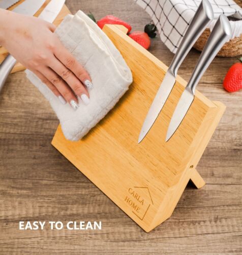 Natural Bamboo Magnetic Knife Block Holder with Strong Magnets for Home Kitchen Storage & Organisation