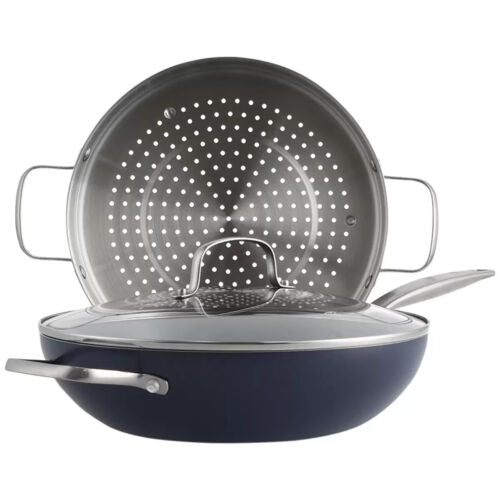 Blue Diamond Wok With Steamer and Lid 30cm