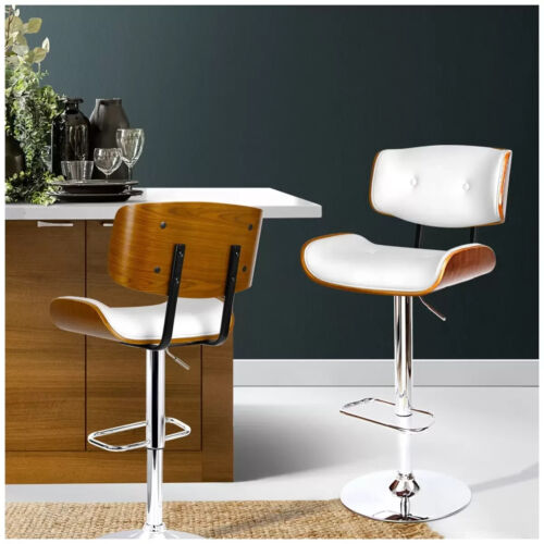 Artiss White Gaslift Swivel Barstool with Wooden Seat