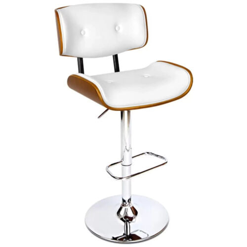 Artiss White Gaslift Swivel Barstool with Wooden Seat