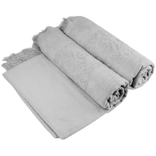 Ramesses Jacquard Velour Cotton Bath Towel Silver 2 Pack