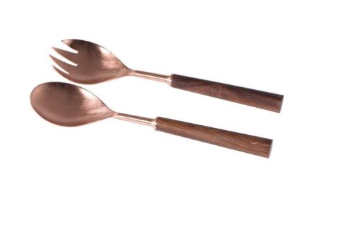 Wilkie Brothers Salad Serving Rose Gold With Wood Handles | Set Of 2