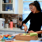 Large Bamboo Cutting Board and 4 Containers with Mobile Holder gift included for Home Kitchen