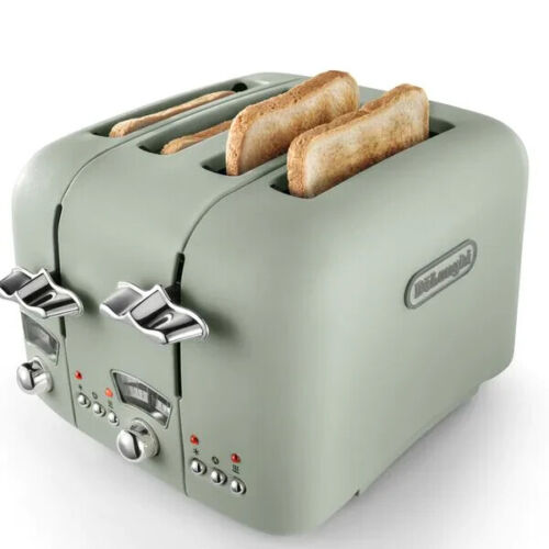 De'Longhi Argento Flora 4 Slice Toaster Filter Peppermint Green