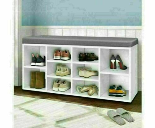 Artiss Fabric Shoe Bench with Storage Cubes - White