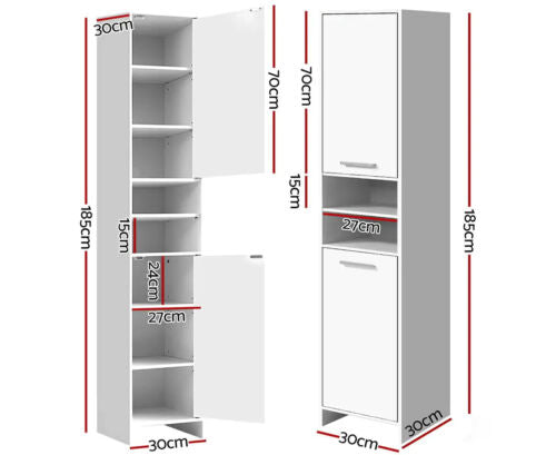 Artiss 185cm Bathroom Tallboy Toilet Storage Cabinet Laundry Cupboard Adjustable Shelf White