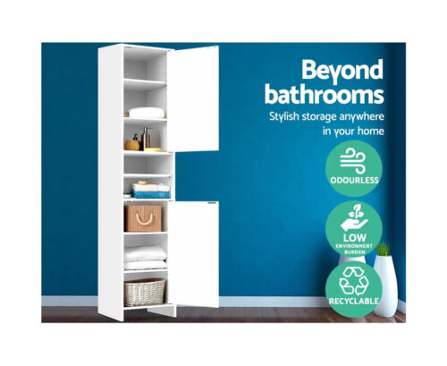 Artiss 185cm Bathroom Tallboy Toilet Storage Cabinet Laundry Cupboard Adjustable Shelf White