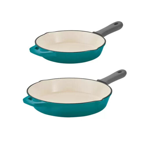 Tramontina Enameled Cast Iron Skillets 2 Pack Teal