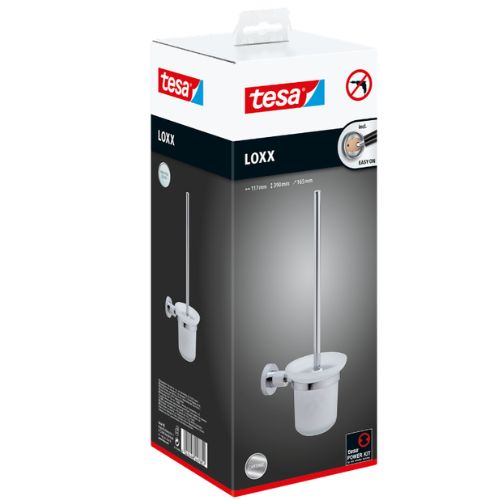 tesa Loxx Bathroom Toilet Brush and Holder Set, Wall Mounted Toilet Bowl Cleaner